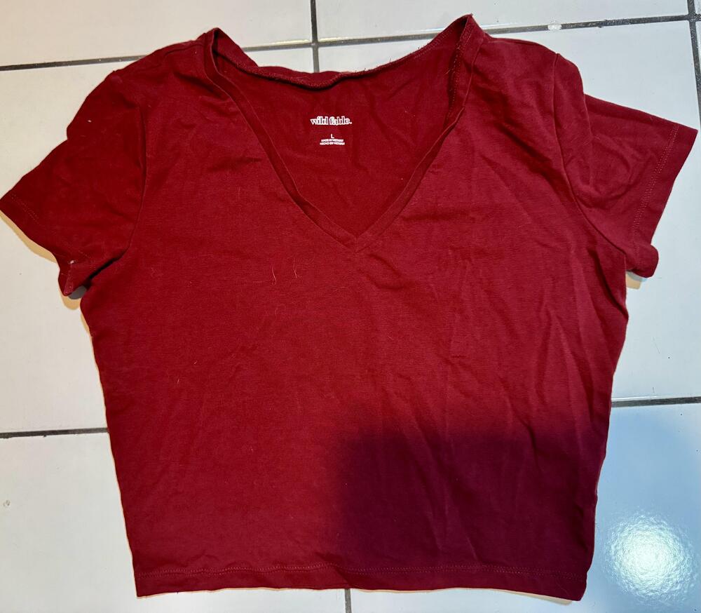 Wild Fable Shirt Juniors Large Red Crop Top Short Sleeve V Neck Basic Tee